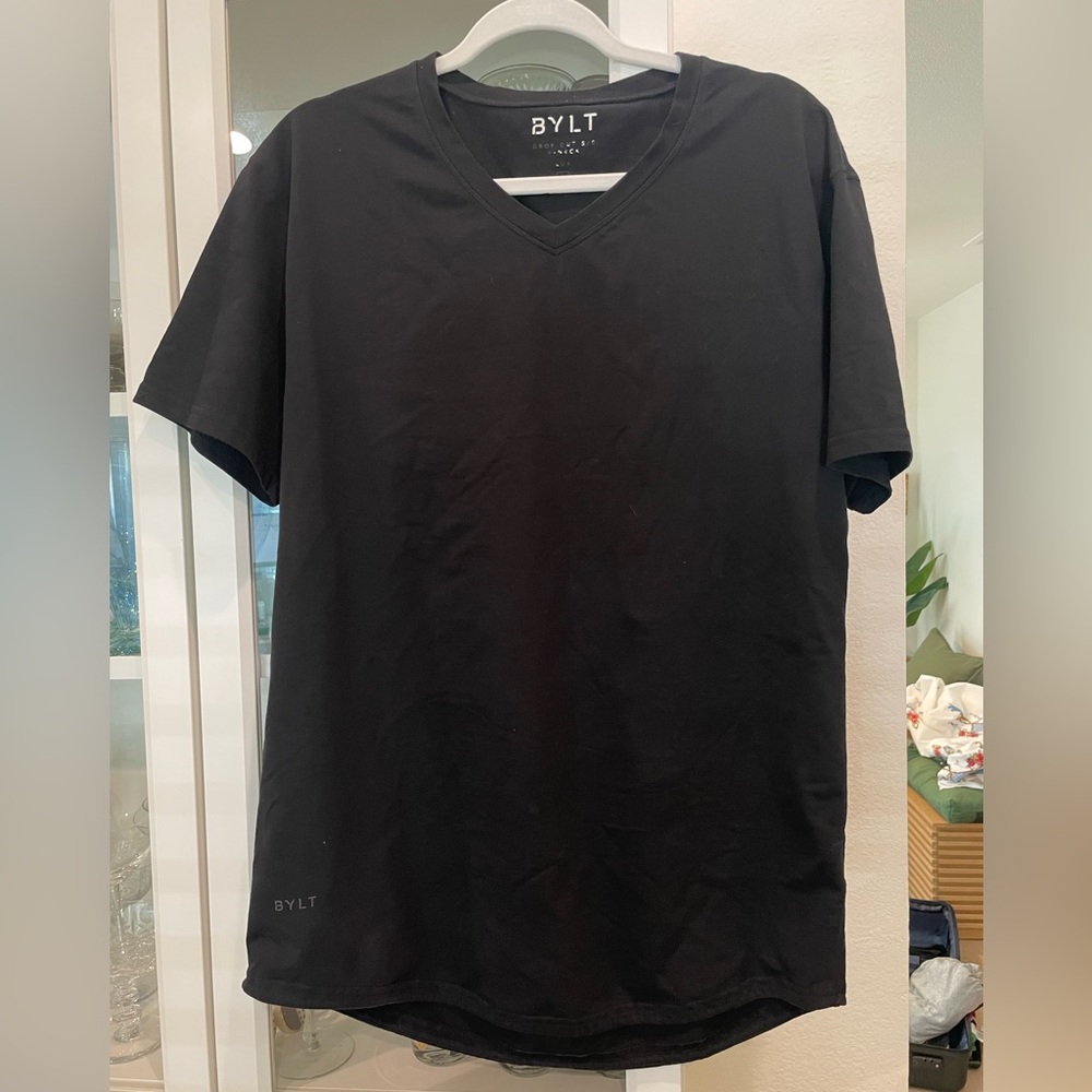 BYLT Premium Basics Drop Cut V-Neck Lux T-shirt Black Size Large